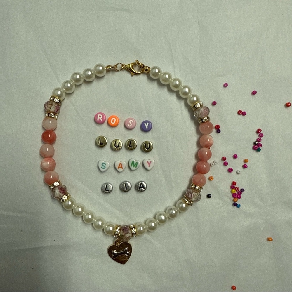 NEW Collar for pets Elegant Pearl and Pink Personalized Charm Handmade - Picture 3 of 3